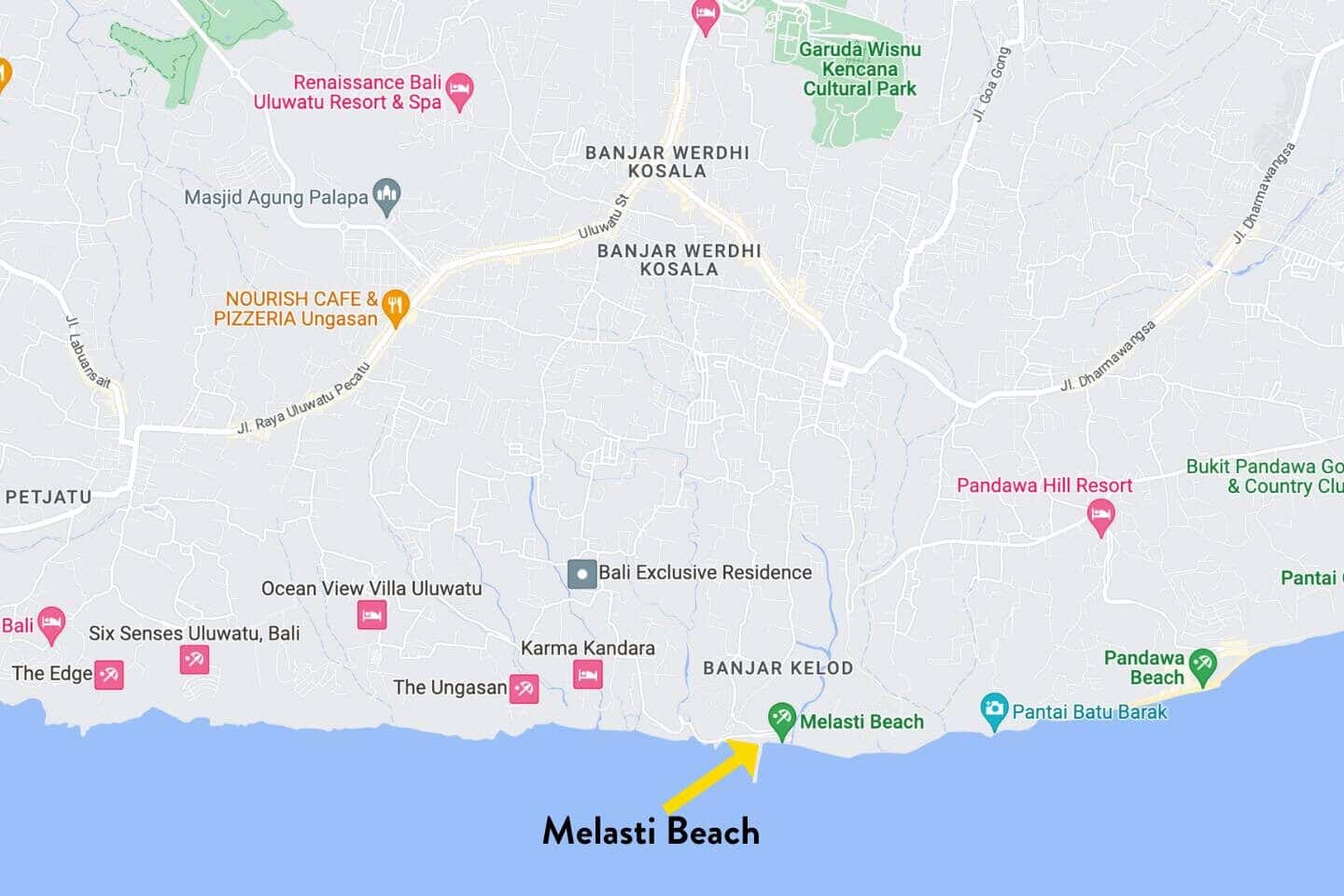 Map of Melasti Beach