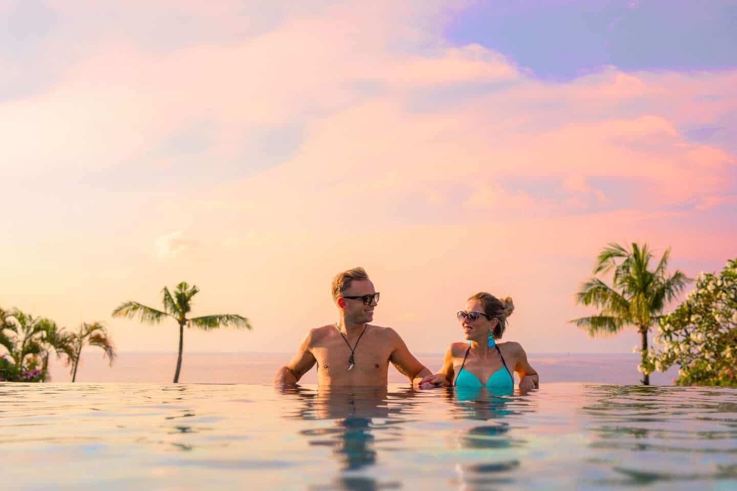 couple relaxing in a pool