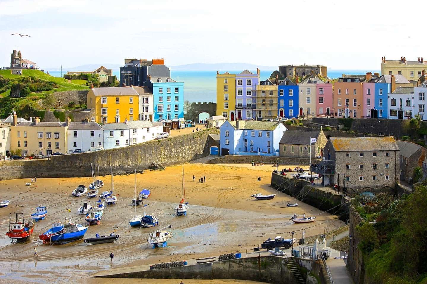 Colorful houses on the coastline in Tenby