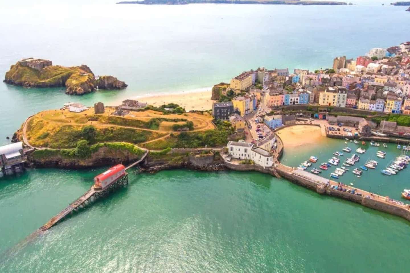 Beautiful drone views of Tenby in Wales