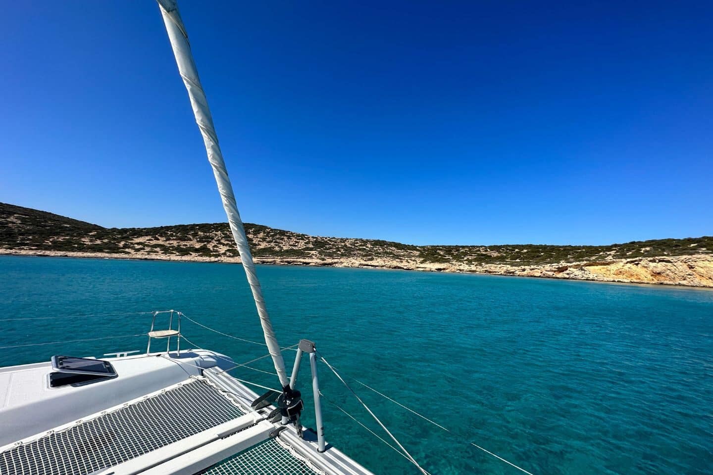 views from a catamaran in greece