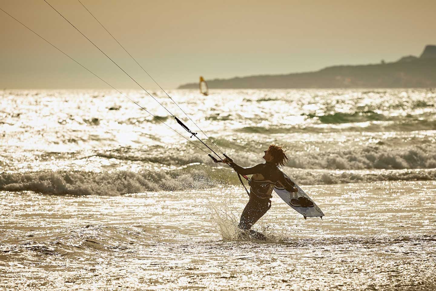 Kite surfing from the sea in Spain