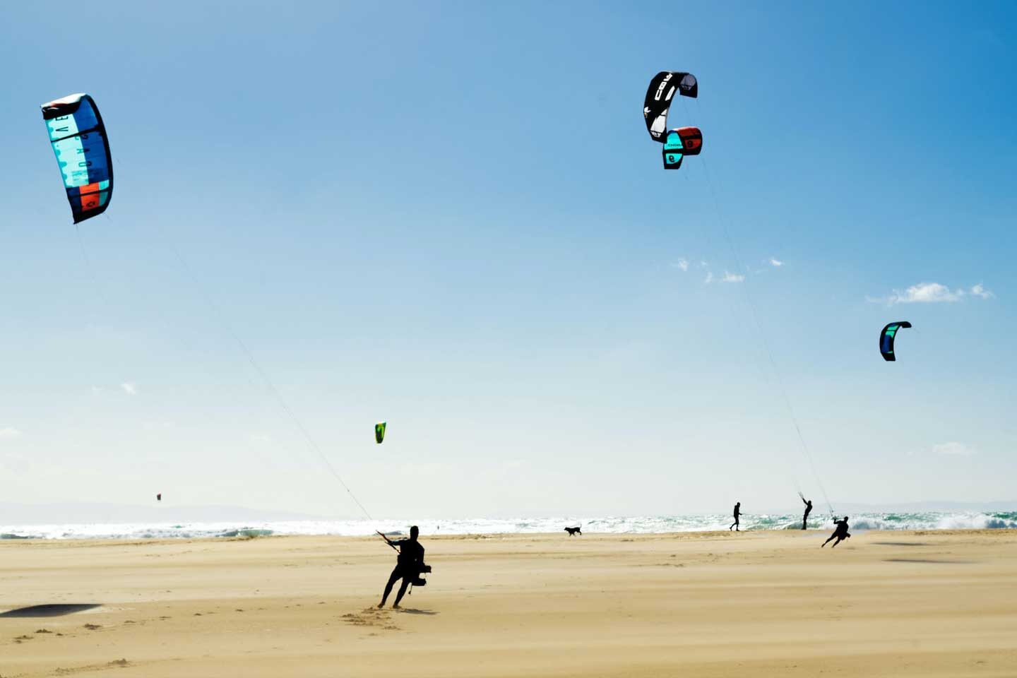 Kitesurfing on the beach in Tarifa, Spain