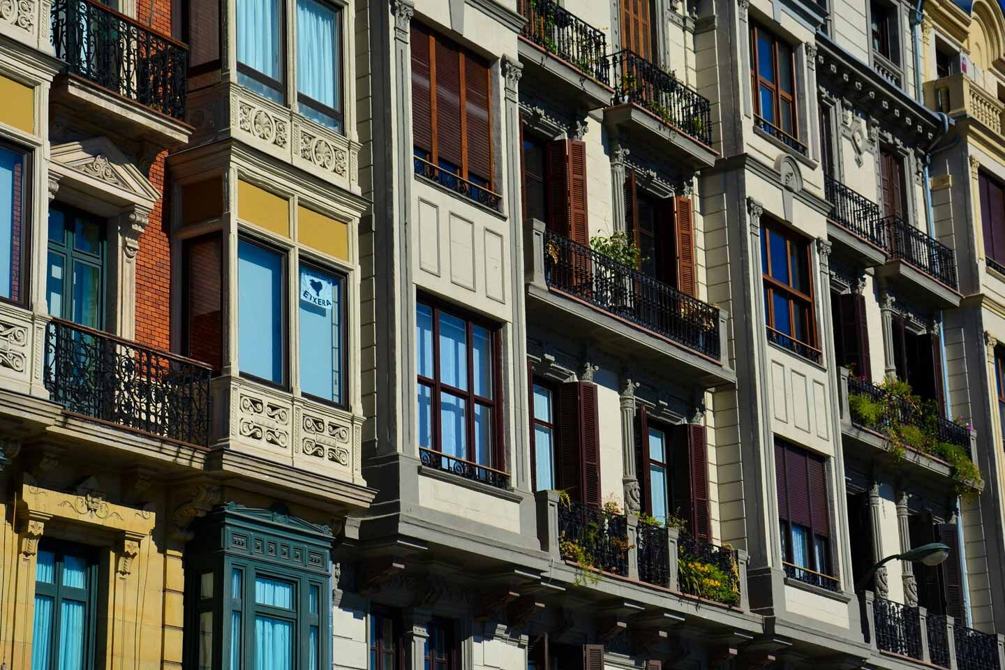 Colourful exteriors of buildings in Bilbao