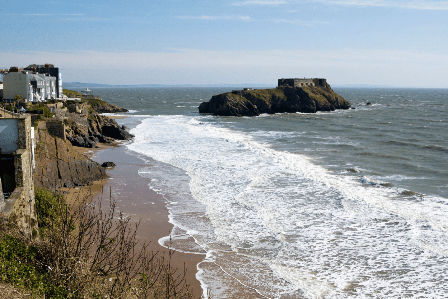 Tenby homes on the cliffs above Castle Beach