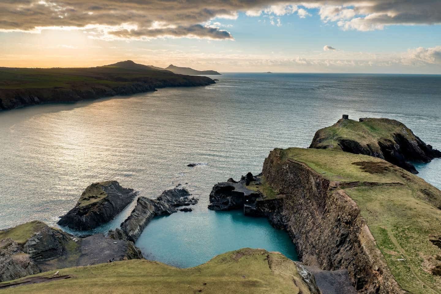 Rocky coastline and lagoon in Pembrokeshire, Wales